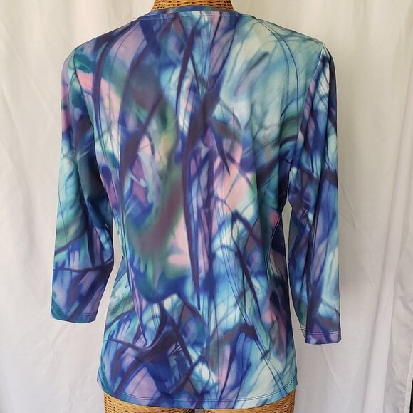 Alia Blue Tie Dye 3/4 Sleeve Scoop Neck Top - Size S/P - Picture 3 of 4